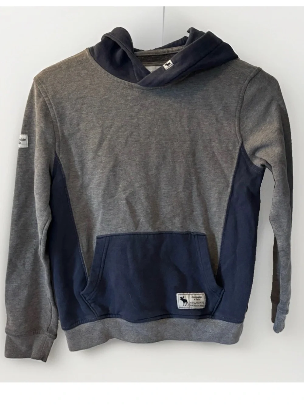 Abercrombie Kids Gray Navy Colorblock Cotton Blend Pullover Hoodie Preppy